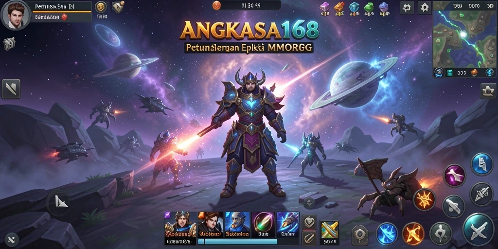 Tangkapan layar gameplay <strong>ANGKASA168</strong> menampilkan pertempuran epik di dunia luas MMORPG.