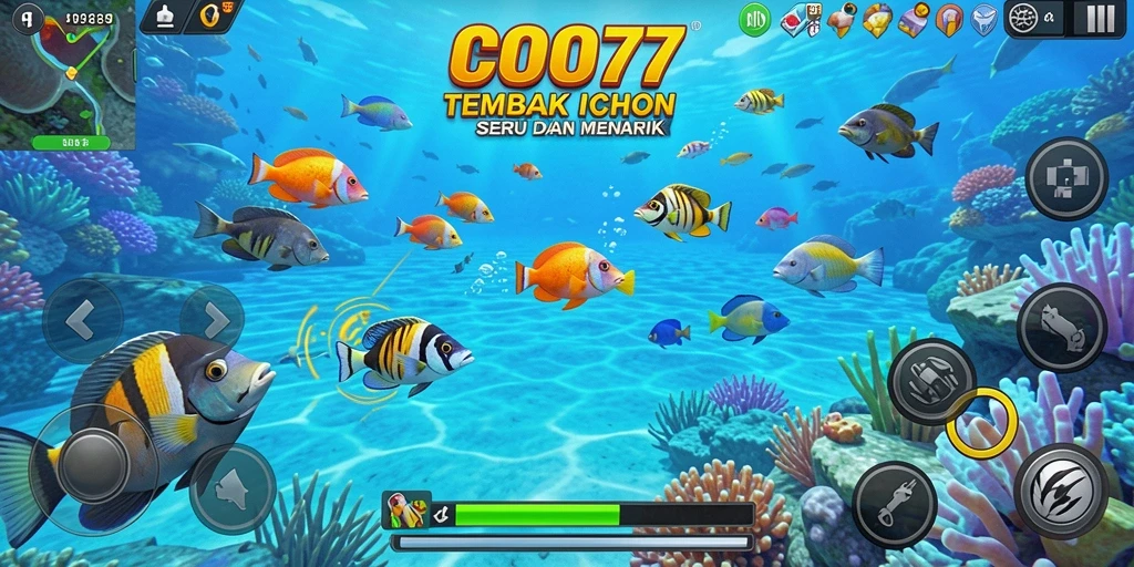 Tangkapan layar yang menunjukkan aksi seru menembak ikan di COO77.