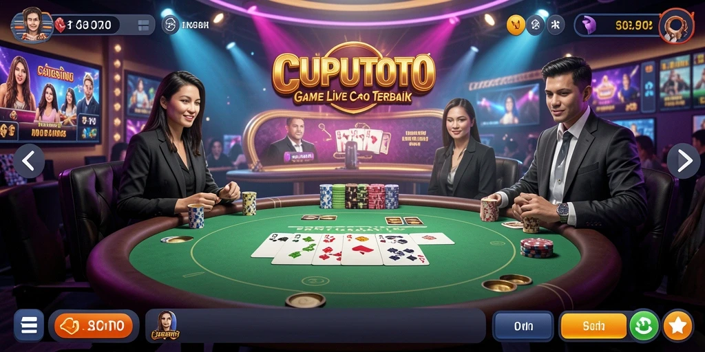 Screenshot CUPUTOTO menampilkan dealer langsung dan meja permainan kasino.