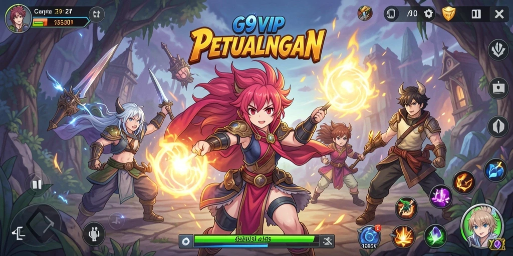 Screenshot utama G9VIP menampilkan aksi seru dan karakter Anime yang menarik.