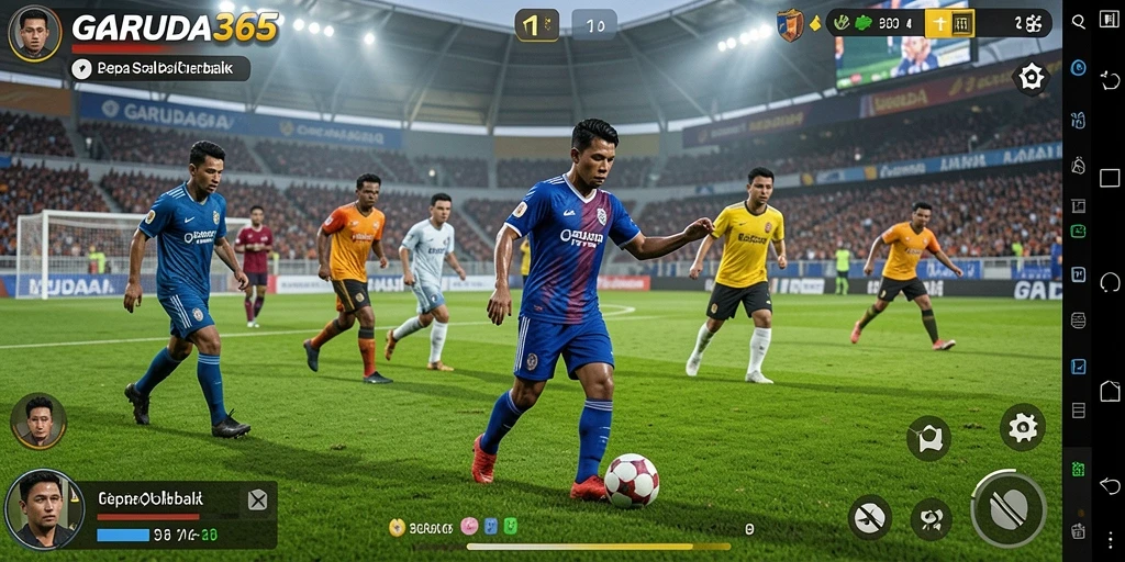 Tangkapan layar utama GARUDA365 menampilkan aksi pertandingan sepak bola yang mendebarkan.