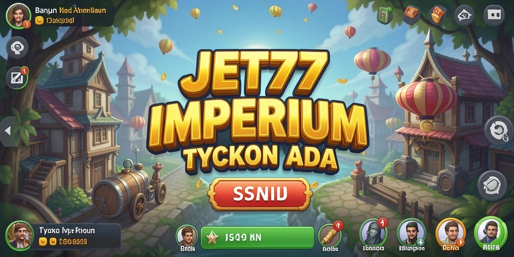 Tangkapan layar utama JET77 menampilkan gameplay dinamis dalam membangun bisnis.